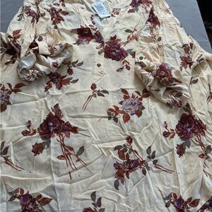 Torrid Cream and Brown Floral Blouse